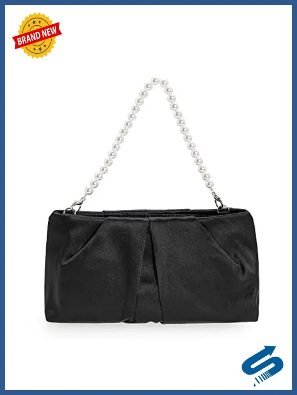Elegant Satin Pleated Evening Clutch Bag Removable Chain Strap Party
